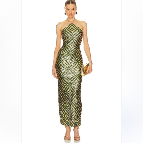 Camila Coelho Green and Gold Sequin Maxi Dress - Picture 3 of 4